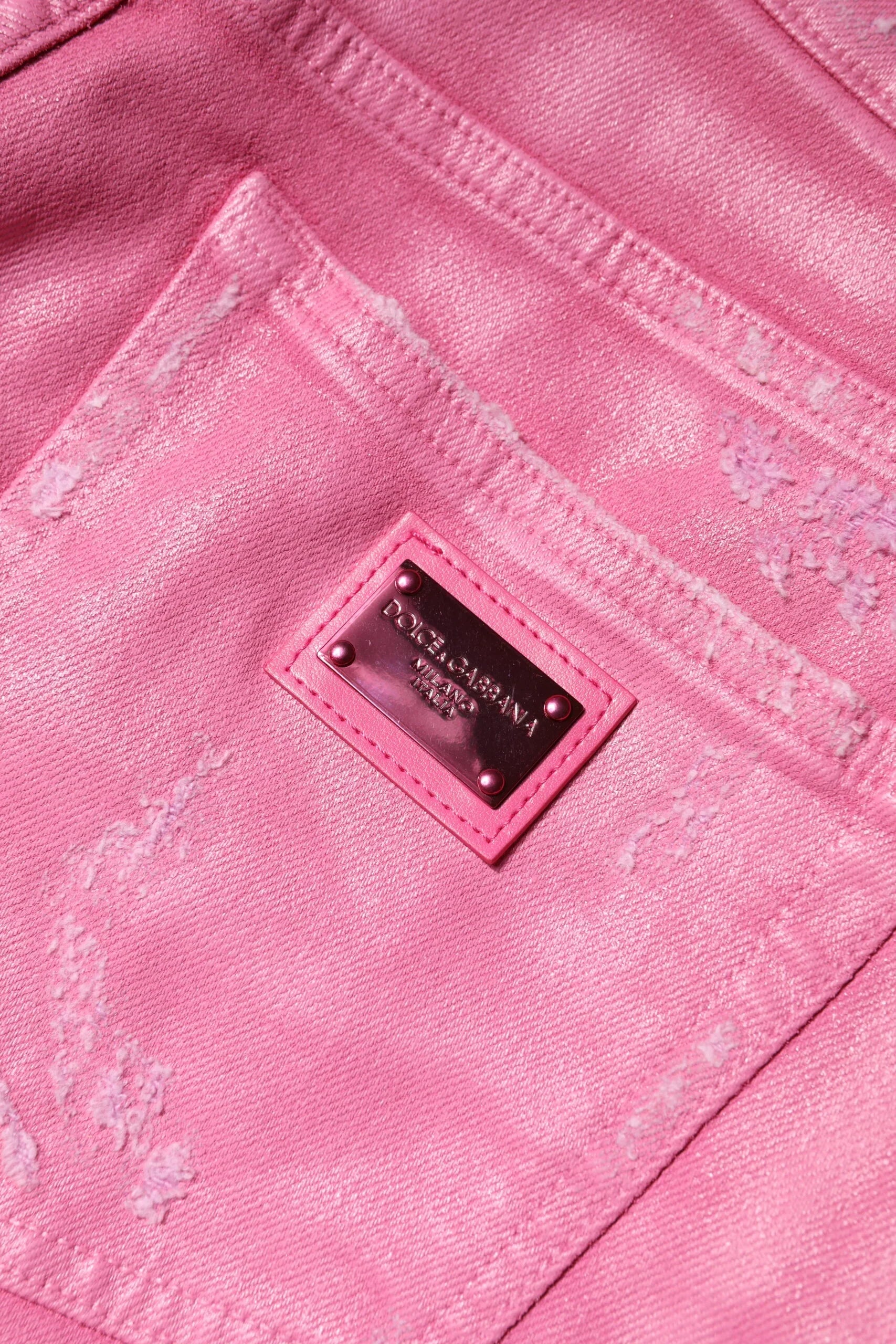 Pink Tattered Mid Waist Tapered Denim Jeans