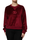 Red Cotton Velvet Crew Neck Pullover Sweater
