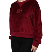 Red Cotton Velvet Crew Neck Pullover Sweater