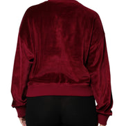 Red Cotton Velvet Crew Neck Pullover Sweater