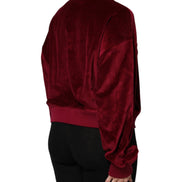 Red Cotton Velvet Crew Neck Pullover Sweater
