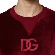 Red Cotton Velvet Crew Neck Pullover Sweater