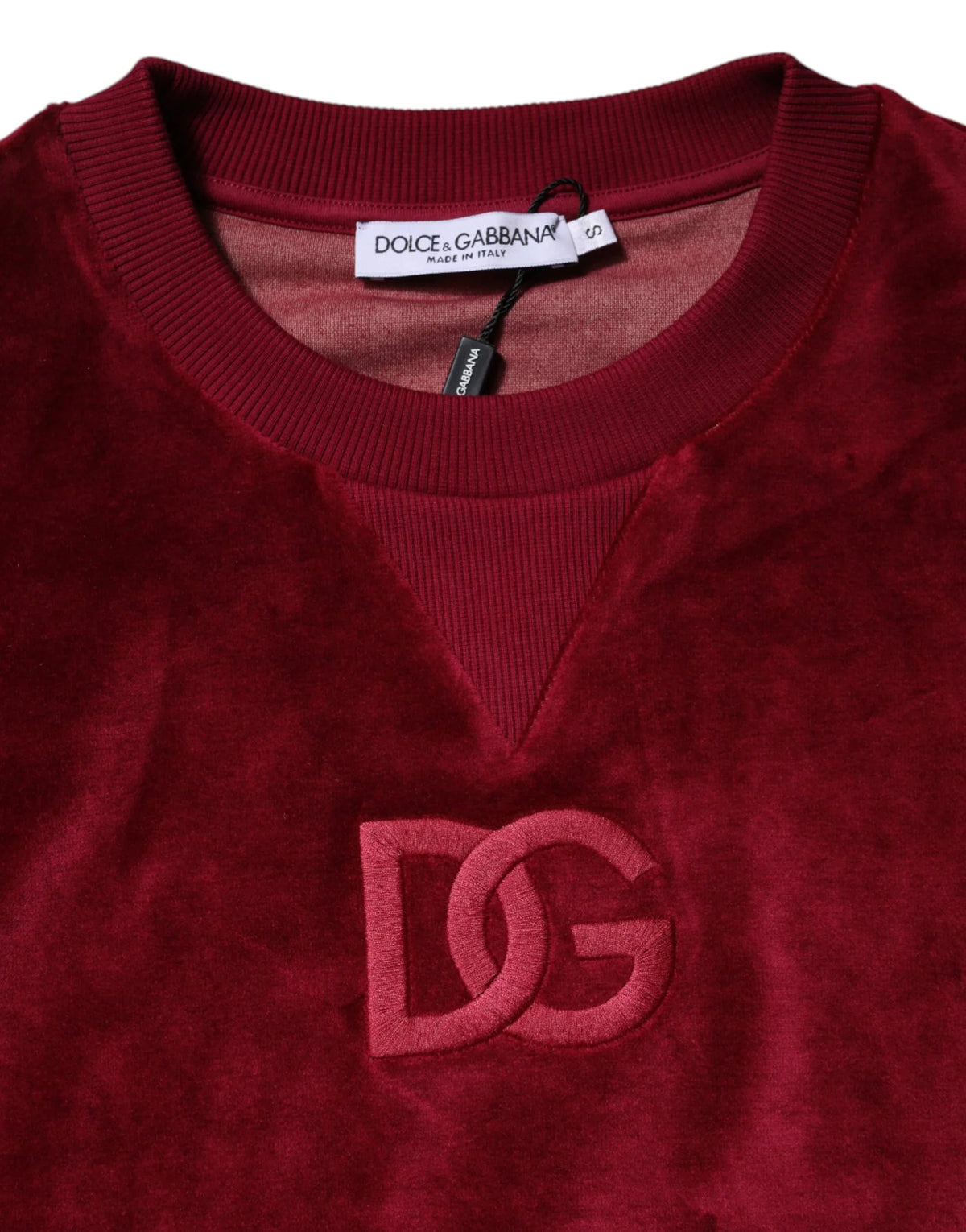 Red Cotton Velvet Crew Neck Pullover Sweater
