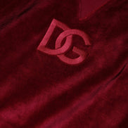 Red Cotton Velvet Crew Neck Pullover Sweater