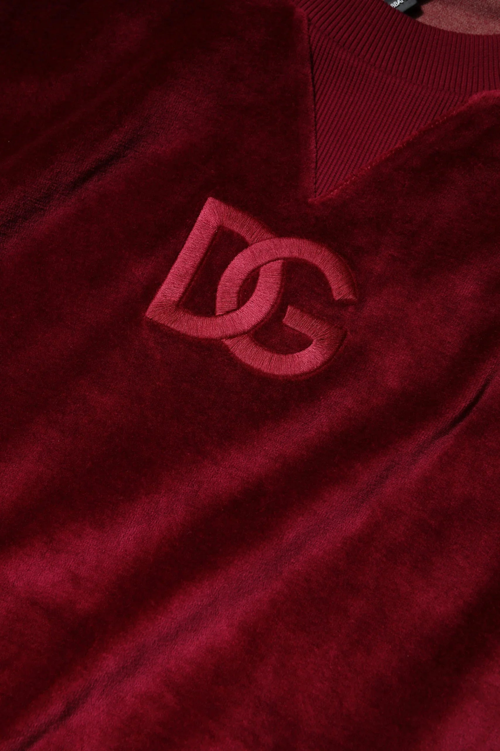 Red Cotton Velvet Crew Neck Pullover Sweater