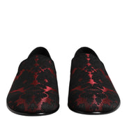 Red Black Jacquard Slip On Loafers Shoes