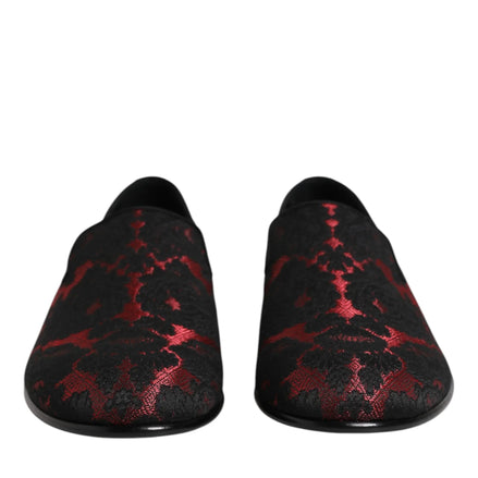 Red Black Jacquard Slip On Loafers Shoes