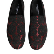 Red Black Jacquard Slip On Loafers Shoes