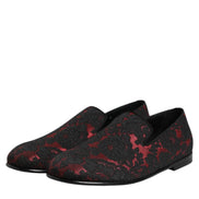 Red Black Jacquard Slip On Loafers Shoes