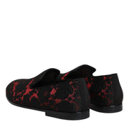 Red Black Jacquard Slip On Loafers Shoes