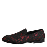 Red Black Jacquard Slip On Loafers Shoes