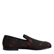 Red Black Jacquard Slip On Loafers Shoes