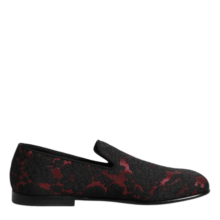 Red Black Jacquard Slip On Loafers Shoes