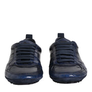 Dark Blue Leather Low Top Men Sneakers Shoes