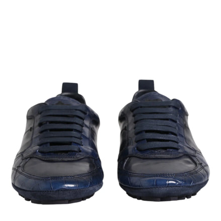 Dark Blue Leather Low Top Men Sneakers Shoes