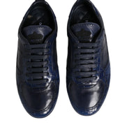 Dark Blue Leather Low Top Men Sneakers Shoes