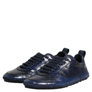 Dark Blue Leather Low Top Men Sneakers Shoes