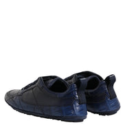 Dark Blue Leather Low Top Men Sneakers Shoes