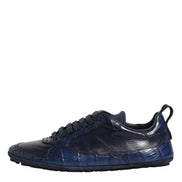 Dark Blue Leather Low Top Men Sneakers Shoes