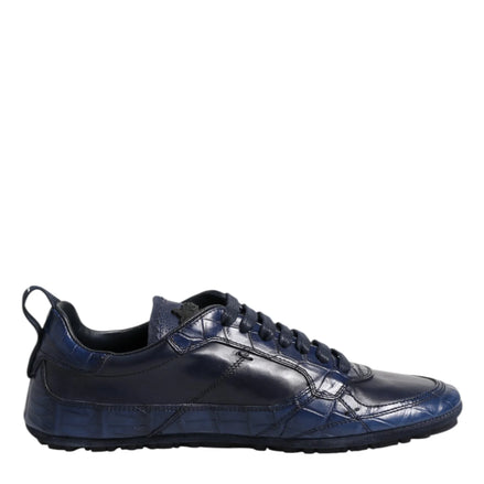 Dark Blue Leather Low Top Men Sneakers Shoes