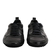 Black Exotic Leather Low Top Sneakers Shoes