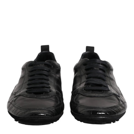 Black Exotic Leather Low Top Sneakers Shoes