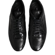 Black Exotic Leather Low Top Sneakers Shoes