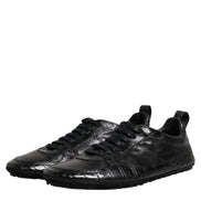 Black Exotic Leather Low Top Sneakers Shoes