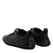 Black Exotic Leather Low Top Sneakers Shoes