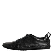 Black Exotic Leather Low Top Sneakers Shoes
