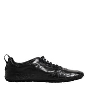 Black Exotic Leather Low Top Sneakers Shoes