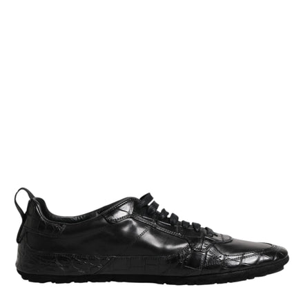 Black Exotic Leather Low Top Sneakers Shoes