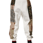 White Patchwork Jogger Pants