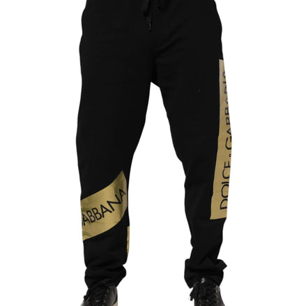Black Cotton Logo Tape Men Jogger Pants