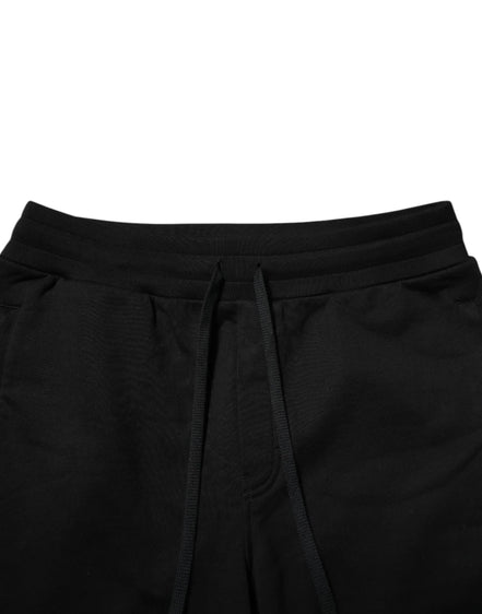 Black Cotton Logo Tape Men Jogger Pants