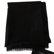 Dark Gray Virgin Wool Striped Pattern Wrap Scarf