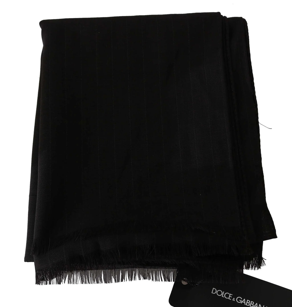 Dark Gray Virgin Wool Striped Pattern Wrap Scarf