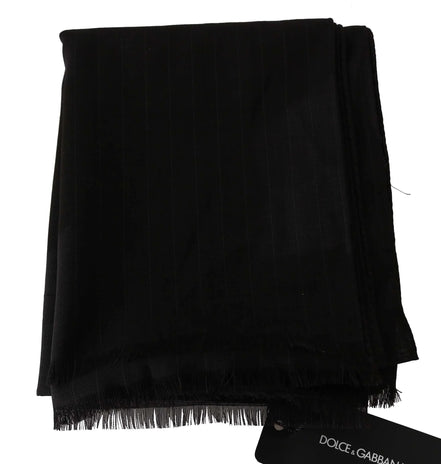 Dark Gray Virgin Wool Striped Pattern Wrap Scarf