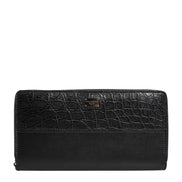 Black Leather Logo Plaque Zip Around Continental Wallet