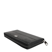 Black Leather Logo Plaque Zip Around Continental Wallet