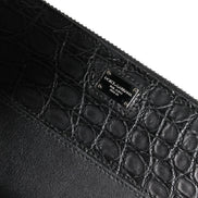 Black Leather Logo Plaque Zip Around Continental Wallet