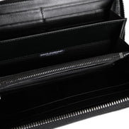 Black Leather Logo Plaque Zip Around Continental Wallet