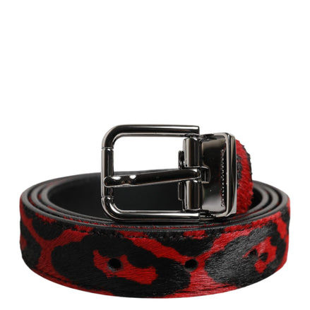 Black Red Leopard Silver Metal Buckle Belt