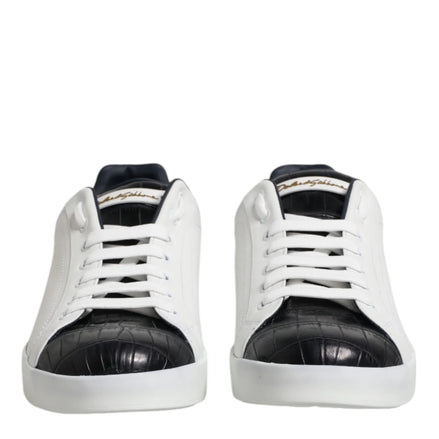White Black Leather Portofino Sneaker Shoes