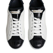 White Black Leather Portofino Sneaker Shoes