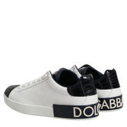 White Black Leather Portofino Sneaker Shoes