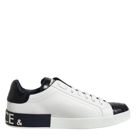 White Black Leather Portofino Sneaker Shoes