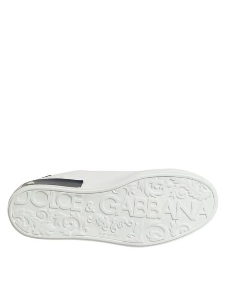 White Black Leather Portofino Sneaker Shoes
