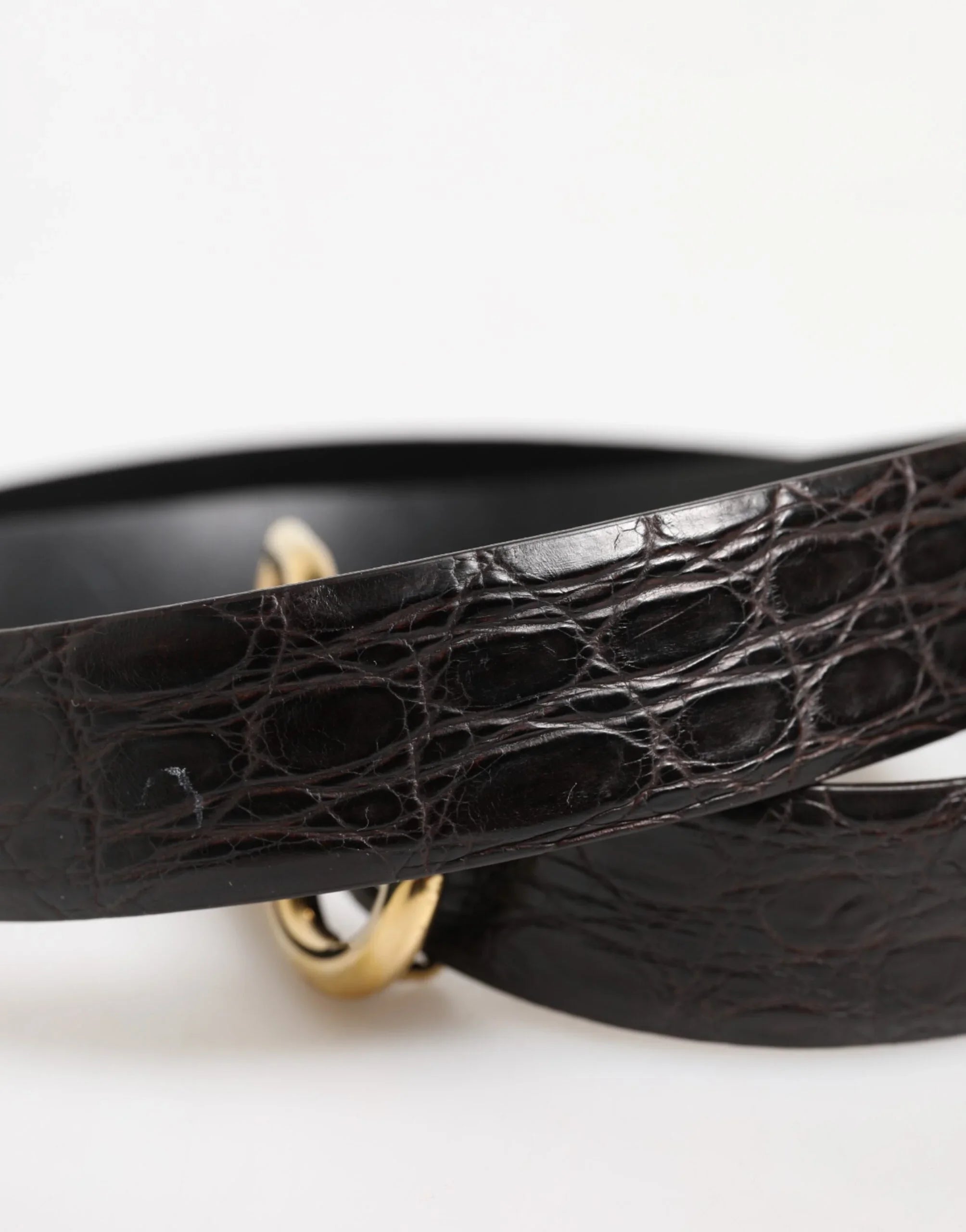 Black Exotic Leather DG Logo Buckle Belt
