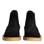 Black Calf Suede Slip On Ankle Boots Shoes